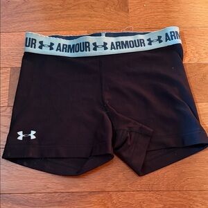 Under Armour Black Athletic Compression Shorts with Light Blue Logo Waistband